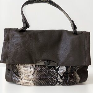 Leather Flap Handbag Shoulder Y2K Satchel Fortuna Valentino Grey Snakeskin New